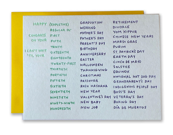 A Card for Every Occasion Letterpress Card