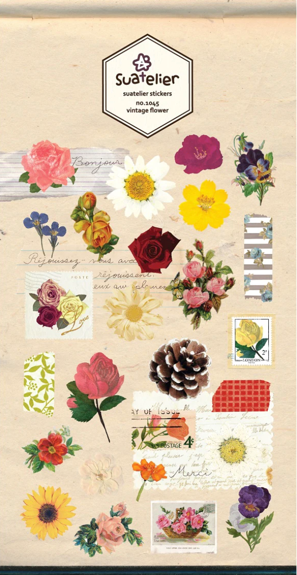 48 Vintage Flower Stickers