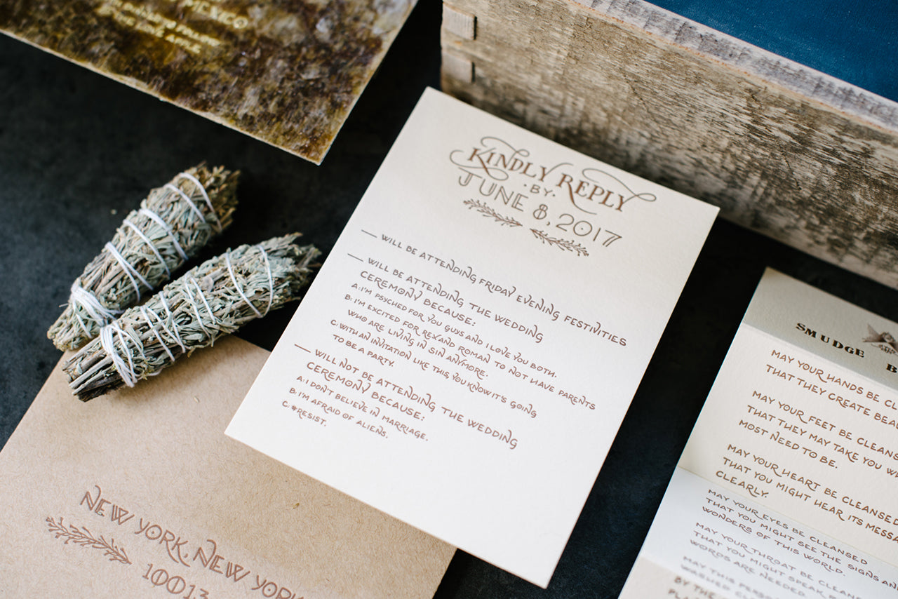 Alex Bolotow and Terry Richardson's Wedding Invitation by Ladyfingers Letterpress