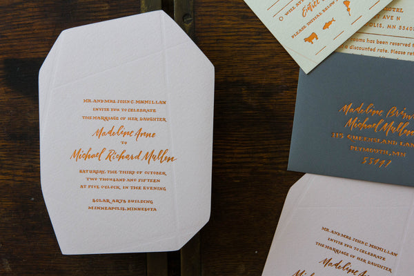 A Geometric and Feminine Rose Gold Wedding Suite