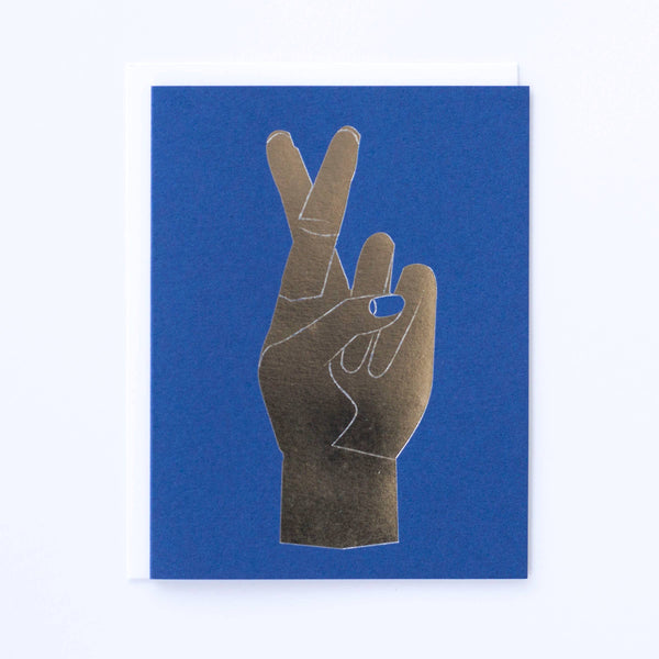 Fingers Crossed Note Card Silver Foil on Royal Blue by Banquet Workshop