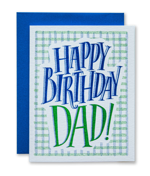Happy Birthday Dad Plaid Risograph Greeting Card