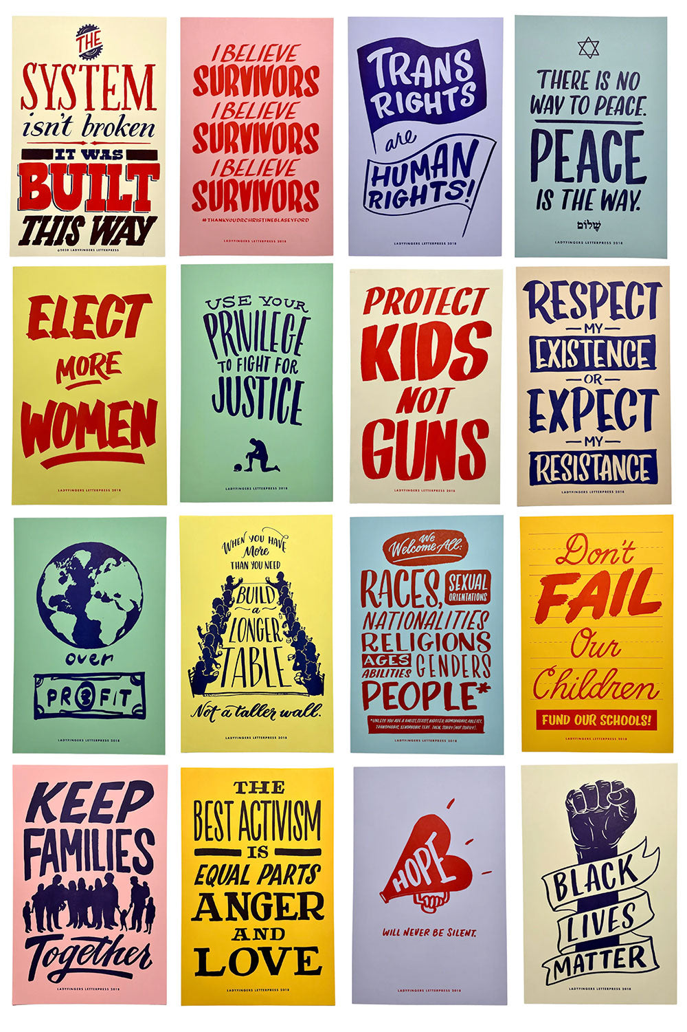 Set of 16 Protest Posters, Part 1 - Ladyfingers Letterpress