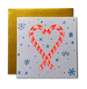 Candy Cane Heart Risograph Tiny Card