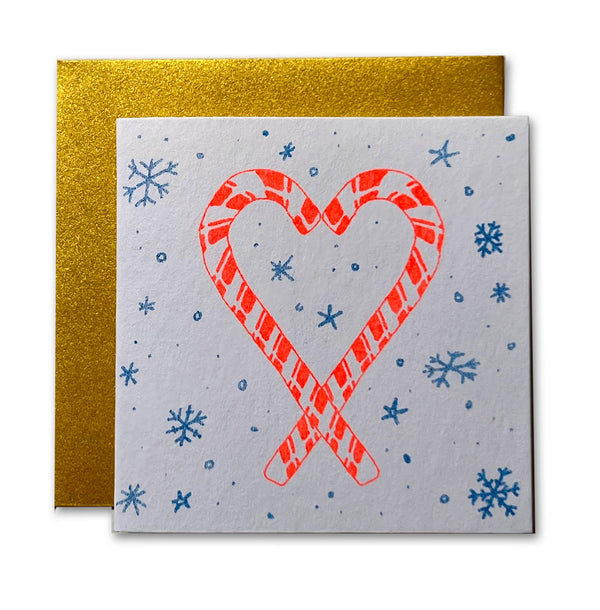 Candy Cane Heart Risograph Tiny Card