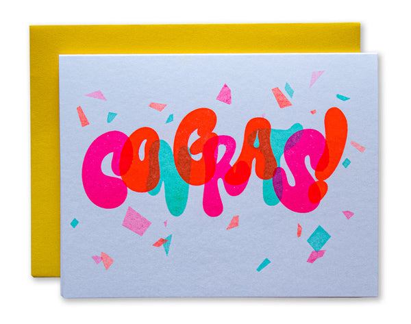Wavy Overlay Congrats Risograph Greeting Card
