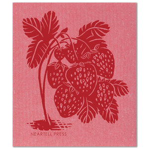 Screen Printed Red Strawberries Sponge Cloth by Heartell Press