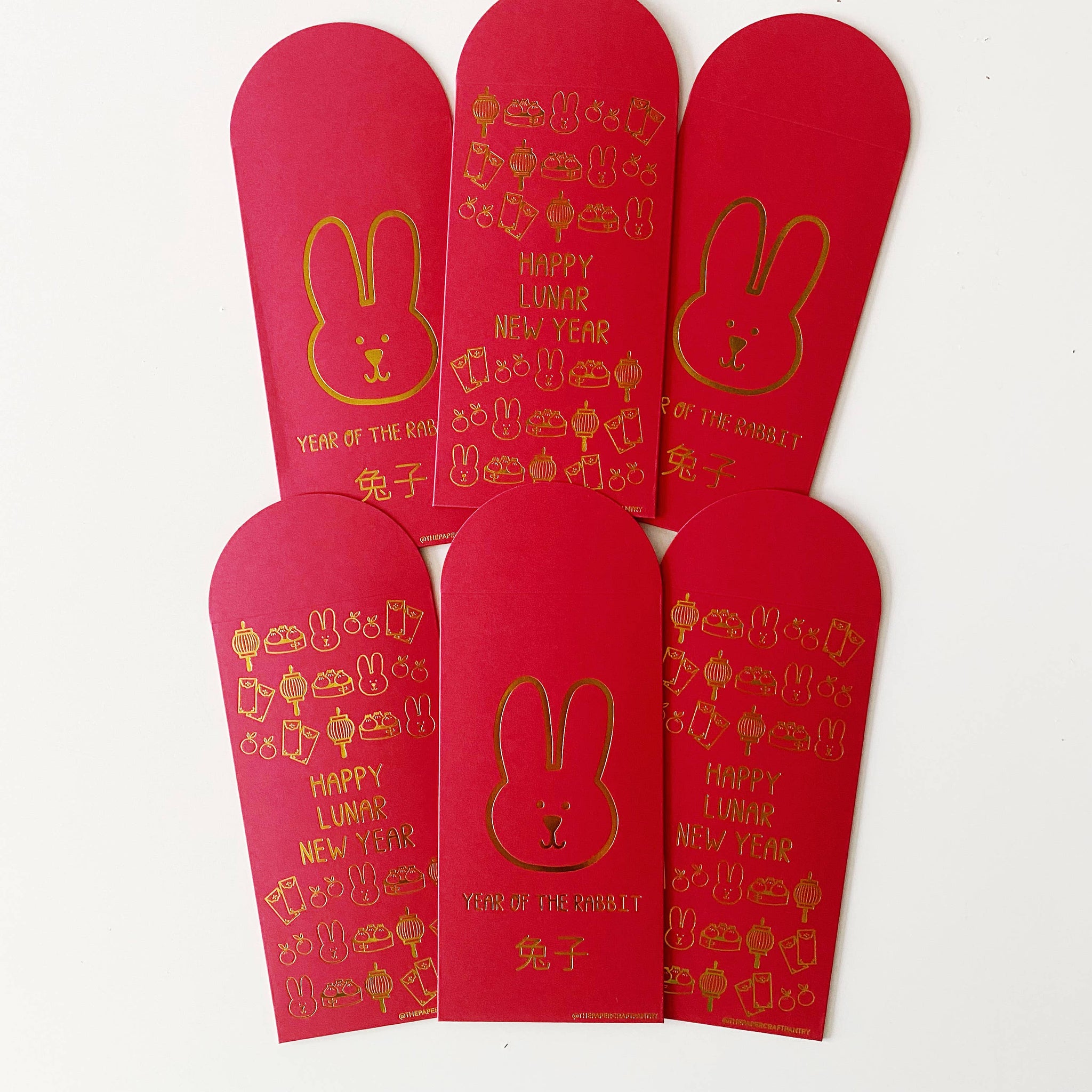 Year of the Rabbit Red Packet Envelopes - Pack of 6 - Ladyfingers  Letterpress