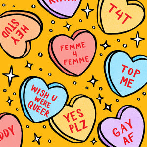 Queer Conversation Hearts by Sophie McTear Design