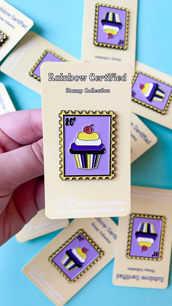 Non-Binary Cupcake Pin by Rainbow Certified