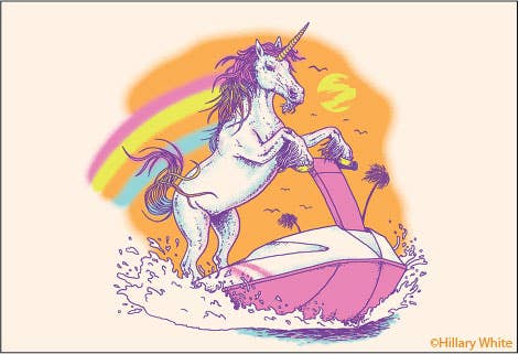 Unicorn on jet ski Magnet by Ephemera
