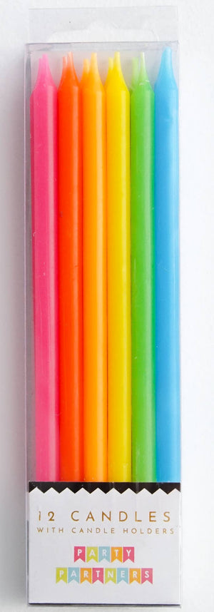 Neon Rainbow Gradient 12 Candle Set by Party Partners