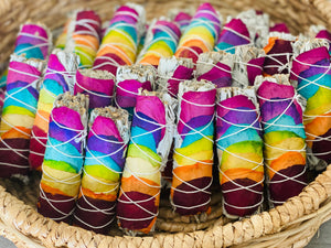 Rainbow Chakra Roses with White Sage Smudge Stick - quanity 1