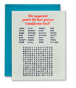 Best Parent Search Letterpress Card