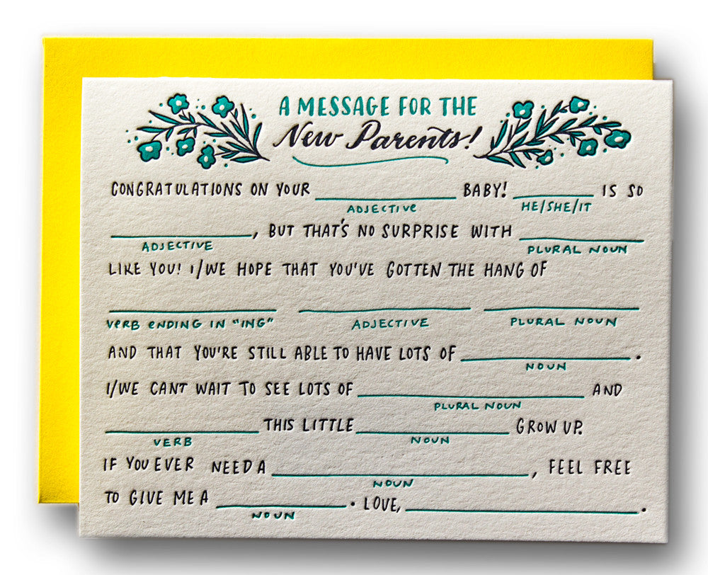 A Message for the New Parents, Fill-in-the-Blank - Ladyfingers Letterpress