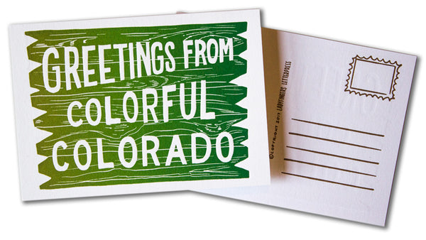Greetings From Colorful Colorado Postcard (Green Rainbow Roll)