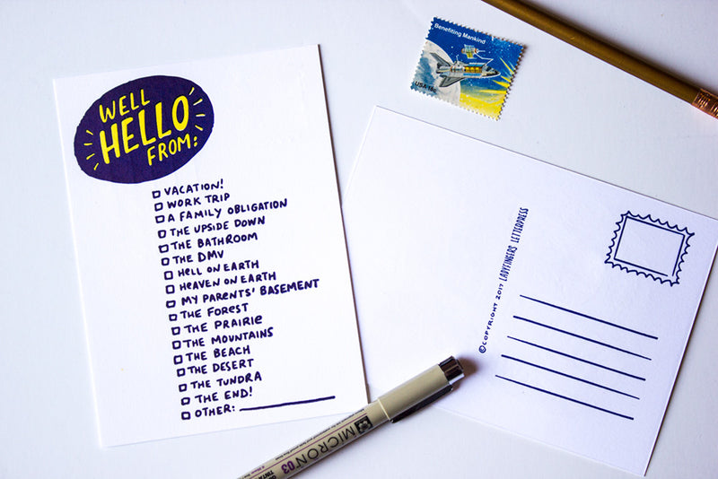 Well Hello From Postcard - Ladyfingers Letterpress