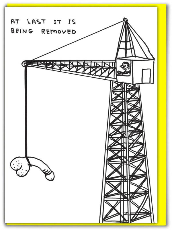 At Last It Is Being Removed Card by David Shrigley x Brainbox Candy